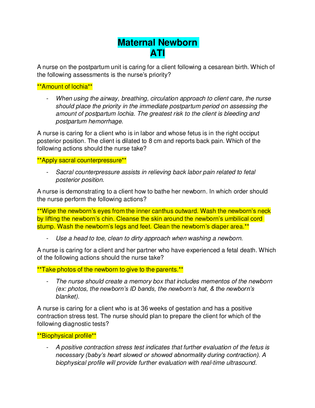 Answers and Rationales Practice.